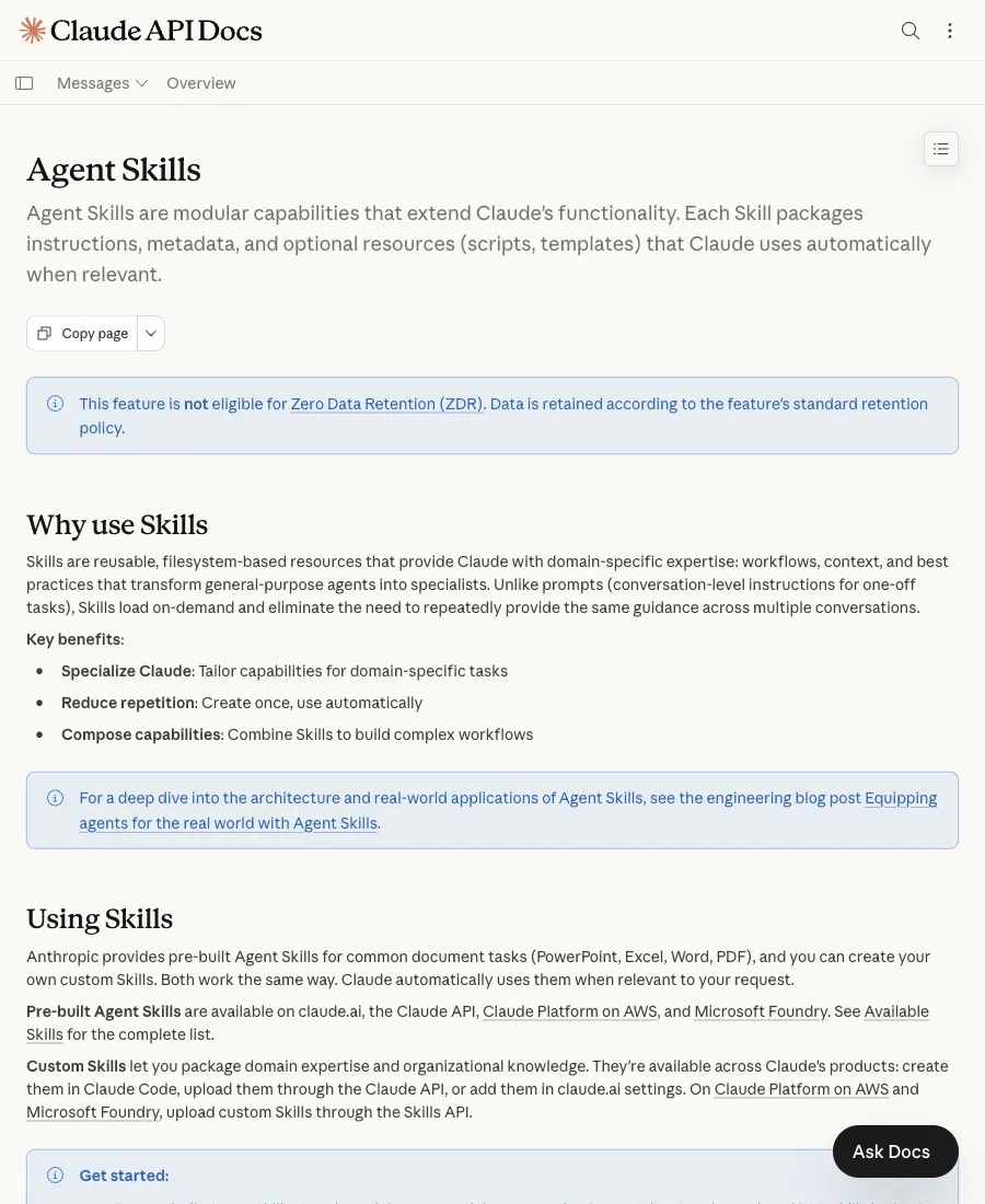 Anthropic 官方文檔對 Agent Skills 的定義