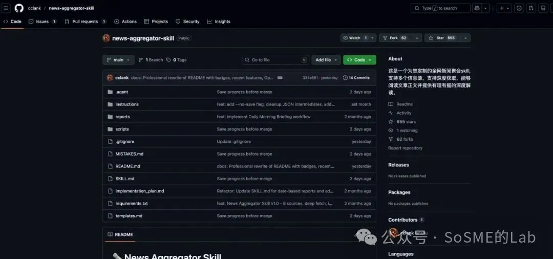 GitHub 倉庫首頁:news-aggregator-skill