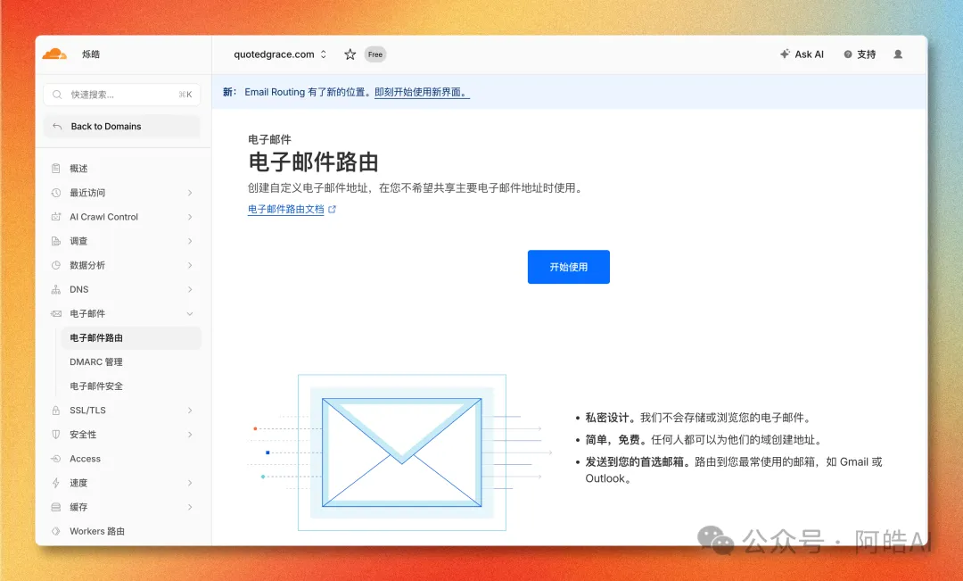 Cloudflare Email Routing 入口頁面