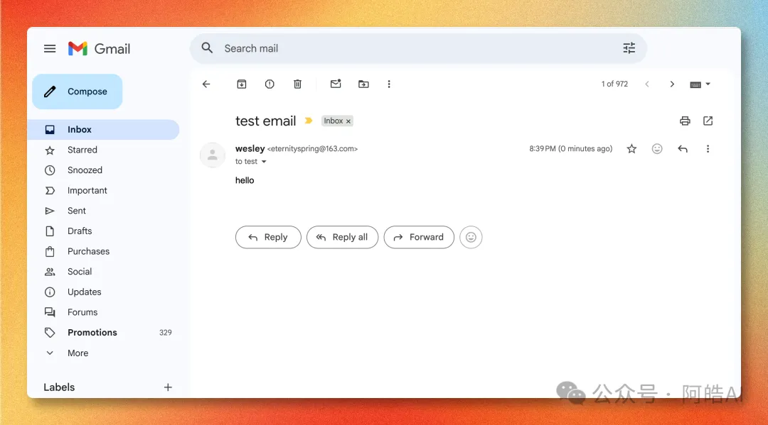 Gmail 收到通過 Cloudflare 轉發的測試郵件