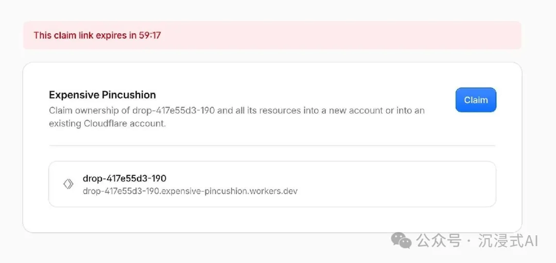 Cloudflare Drag and Drop claim account screen with a countdown before the claim link expires