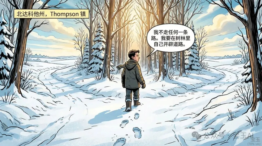 少年 Brockman 在北達科他雪地中選擇自己開路