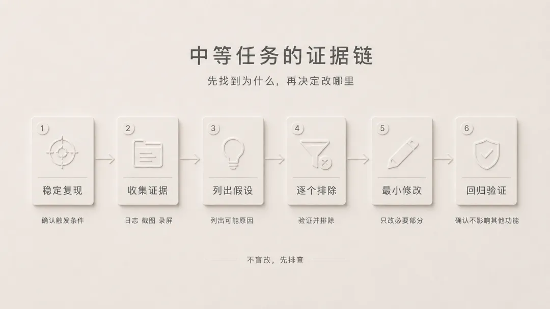 三、中等任務,真正需要的是系統排查,不是全套流程